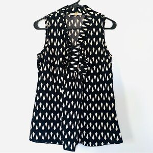 modcloth black and cream diamond print bow blouse chiffon top sleeveless